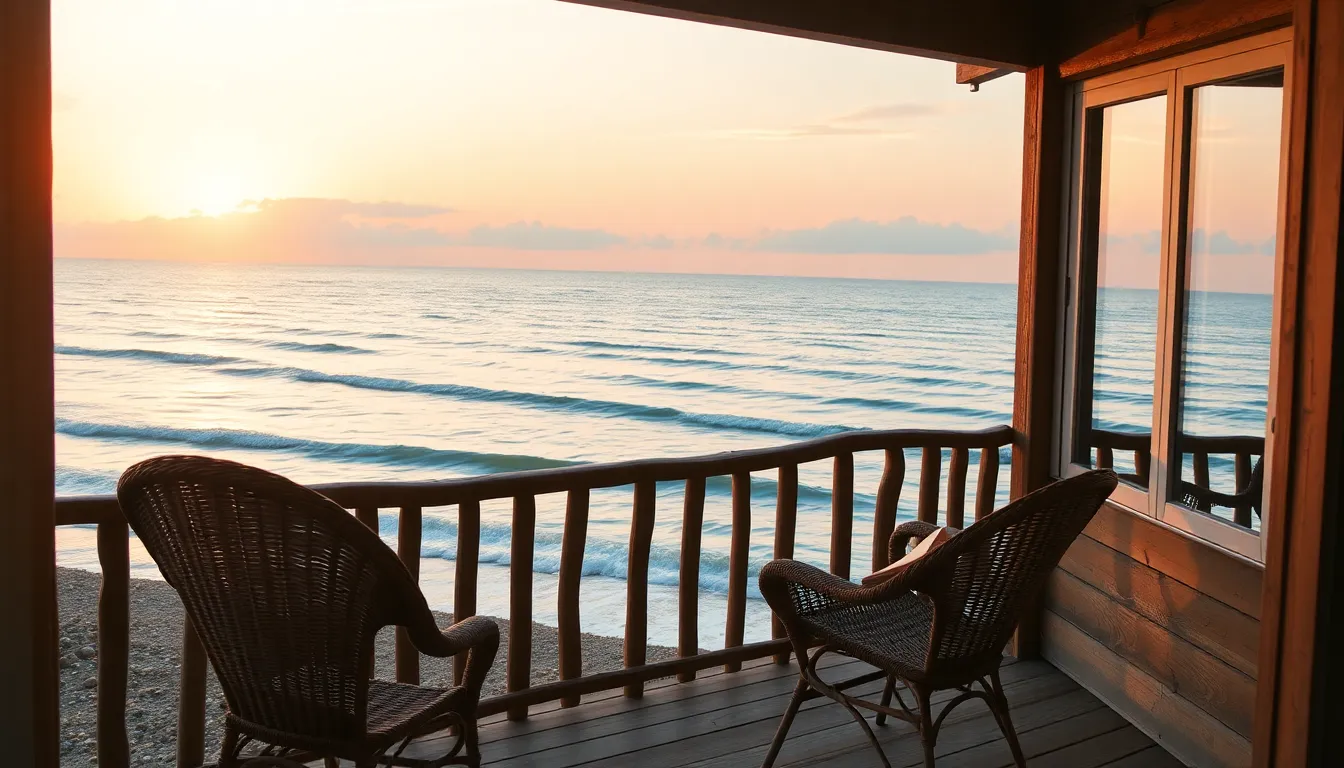 강릉 해변에서 바라본 아름다운 동해 바다와 펜션