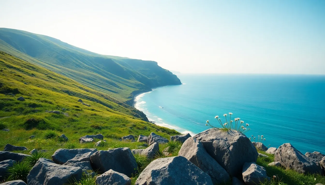 제주도 푸른 바다와 함께 즐거운 시간을 보내는 커플